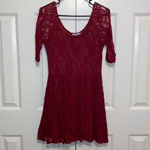 Maroon Lace Skater Dress